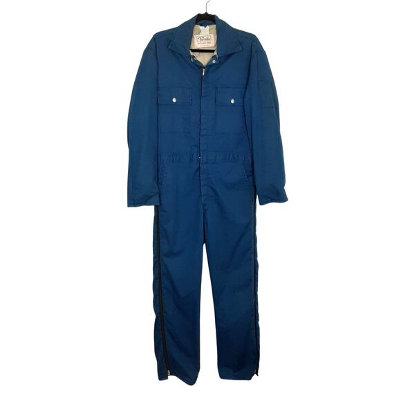 Vintage 70s Walls Blizzard Pruf Coveralls Blue Boilersuit Jumpsuit Zip Leg Men M - Picture 1 of 15